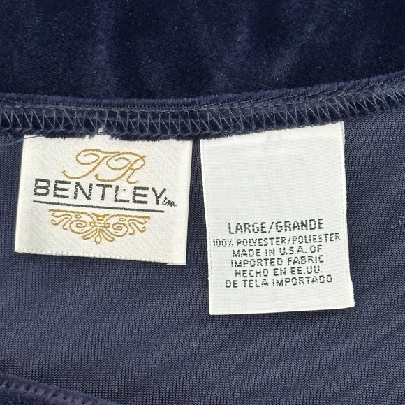 Vintage TR Bentley Navy Velvet Maxi Dress Large Floral Beaded Detail Side Slit - Picture 8 of 14